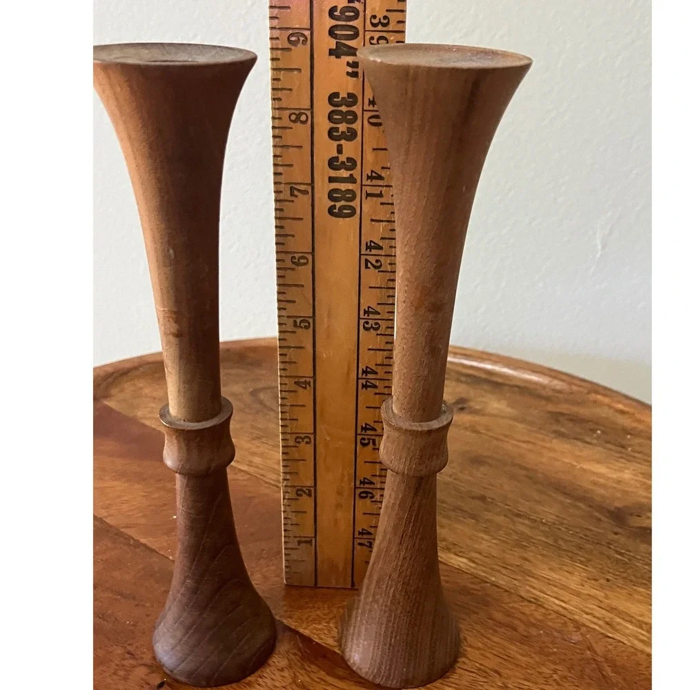 Vintage Mid-Century modern wood candlestick holders Danish style.‎